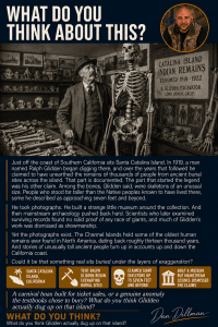 Catalina Island Giants dispatch card, the oversized skeletons Ralph Glidden claimed to dig up