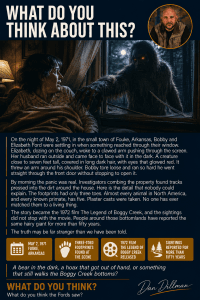 Fouke Monster dispatch card, the three toed hairy creature of Boggy Creek Arkansas