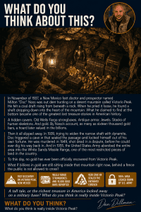 Victorio Peak Gold dispatch card, the lost New Mexico treasure on a military range