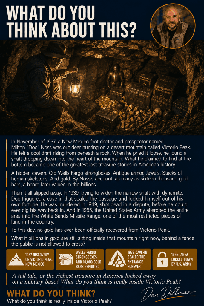Victorio Peak Gold dispatch card, the lost New Mexico treasure on a military range